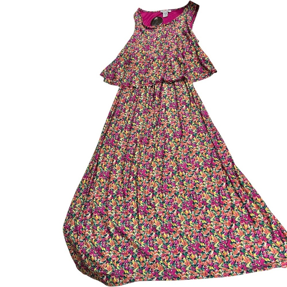 Sabrina Lauren Floral Maxi Dress XL Pink Multicolor Cold Shoulder Boho - Picture 5 of 10
